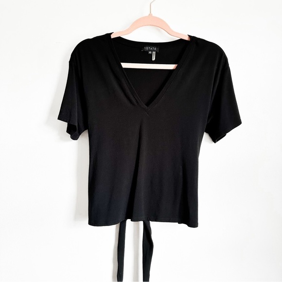 1. State Black Tie Front V Neck Tee Shirt sz XS - Picture 2 of 9